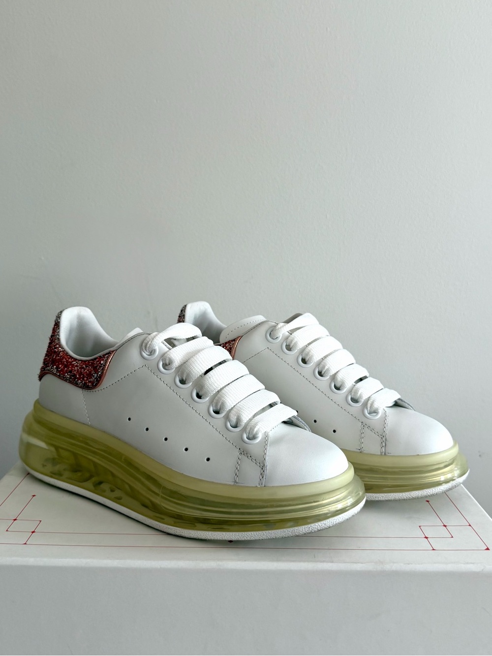 Alexander McQueen Oversized Rose Gold Glitter Sneakers EU 35